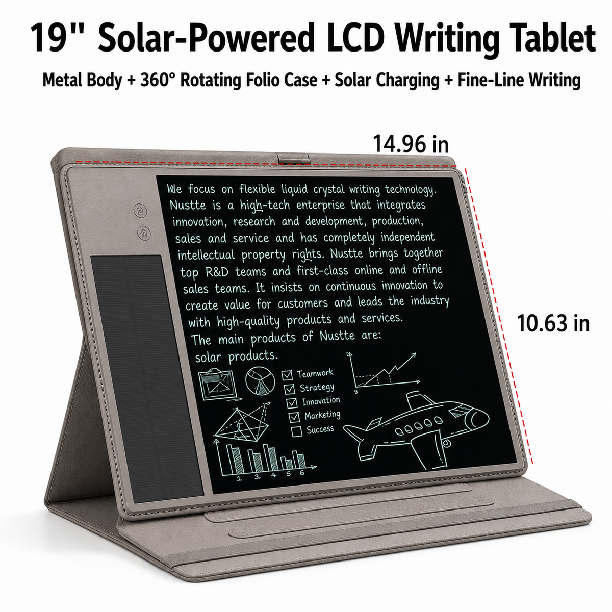 19-inch Solar-Powered Writing Tablet - Premium Gray