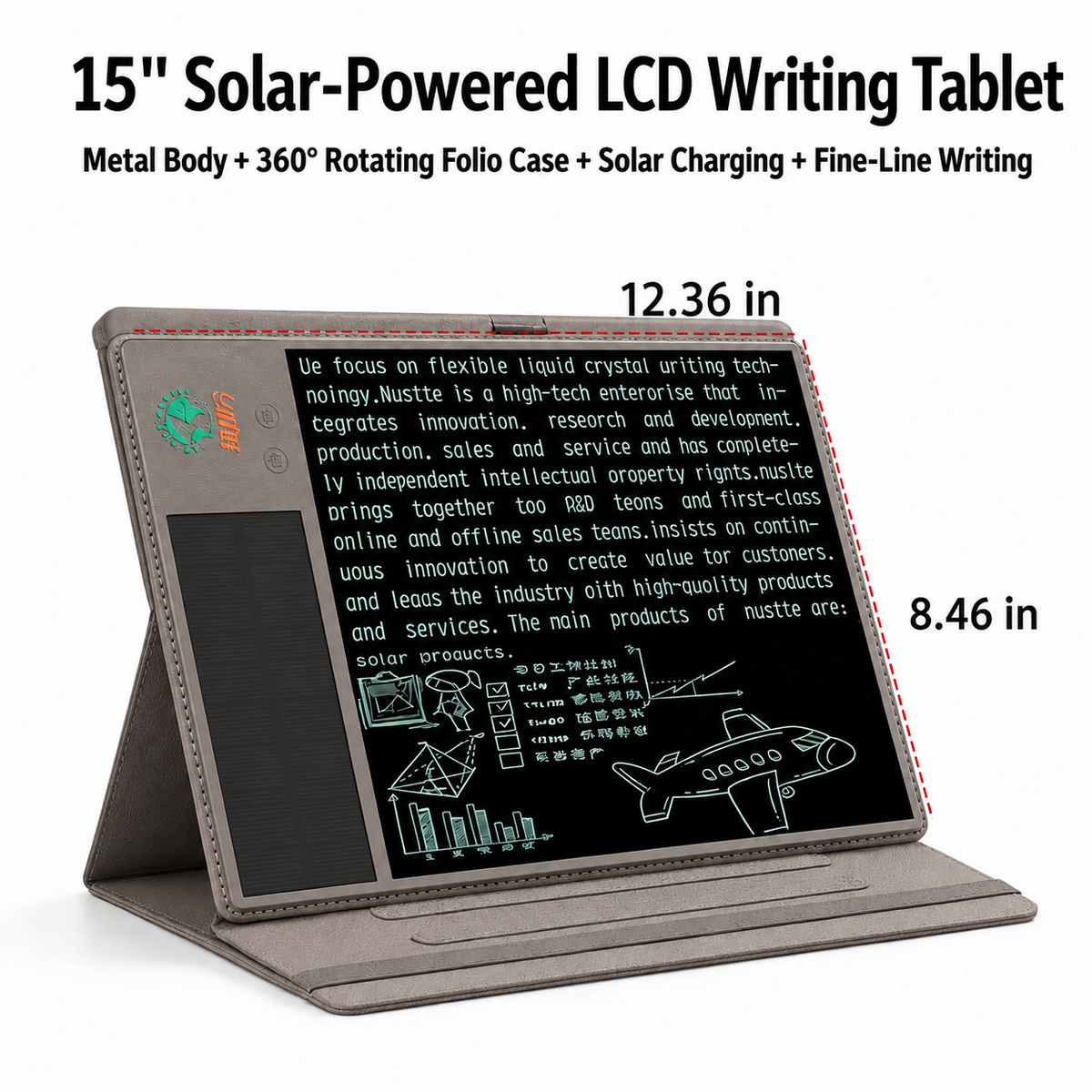 15-inch Solar-Powered Writing Tablet - Premium Gray